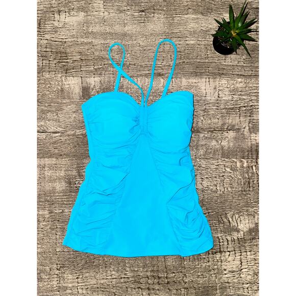 Gottex Profile Blue Ruched Tankini SwimsuitSize 8 | Retro Pin-Up Style One Piece - Picture 1 of 3